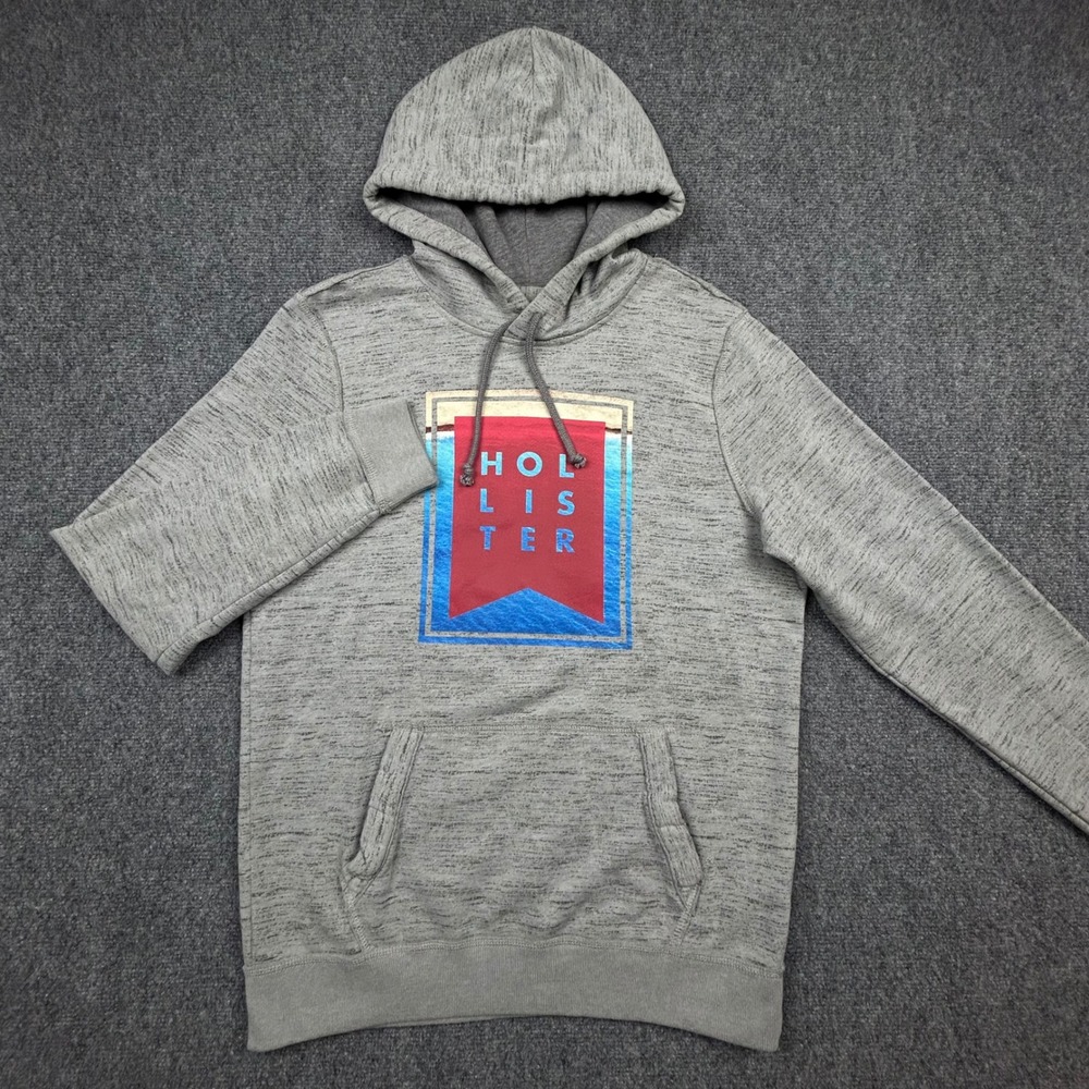 Hollister Hoodie Mens Medium Gray Space Dye Graphic Pullover California‎ Surf